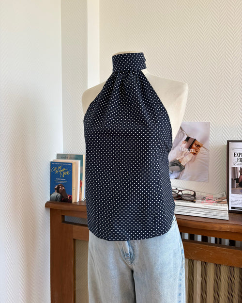 le Choker Top Navy Polka